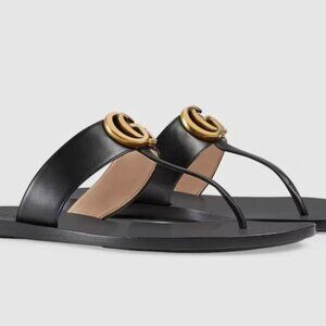 Black Leather Double G Gucci Sandals
